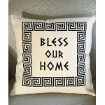 Greek Key Design Bless Our Home Cotton Canvas Pillow - With Pillow Insert 